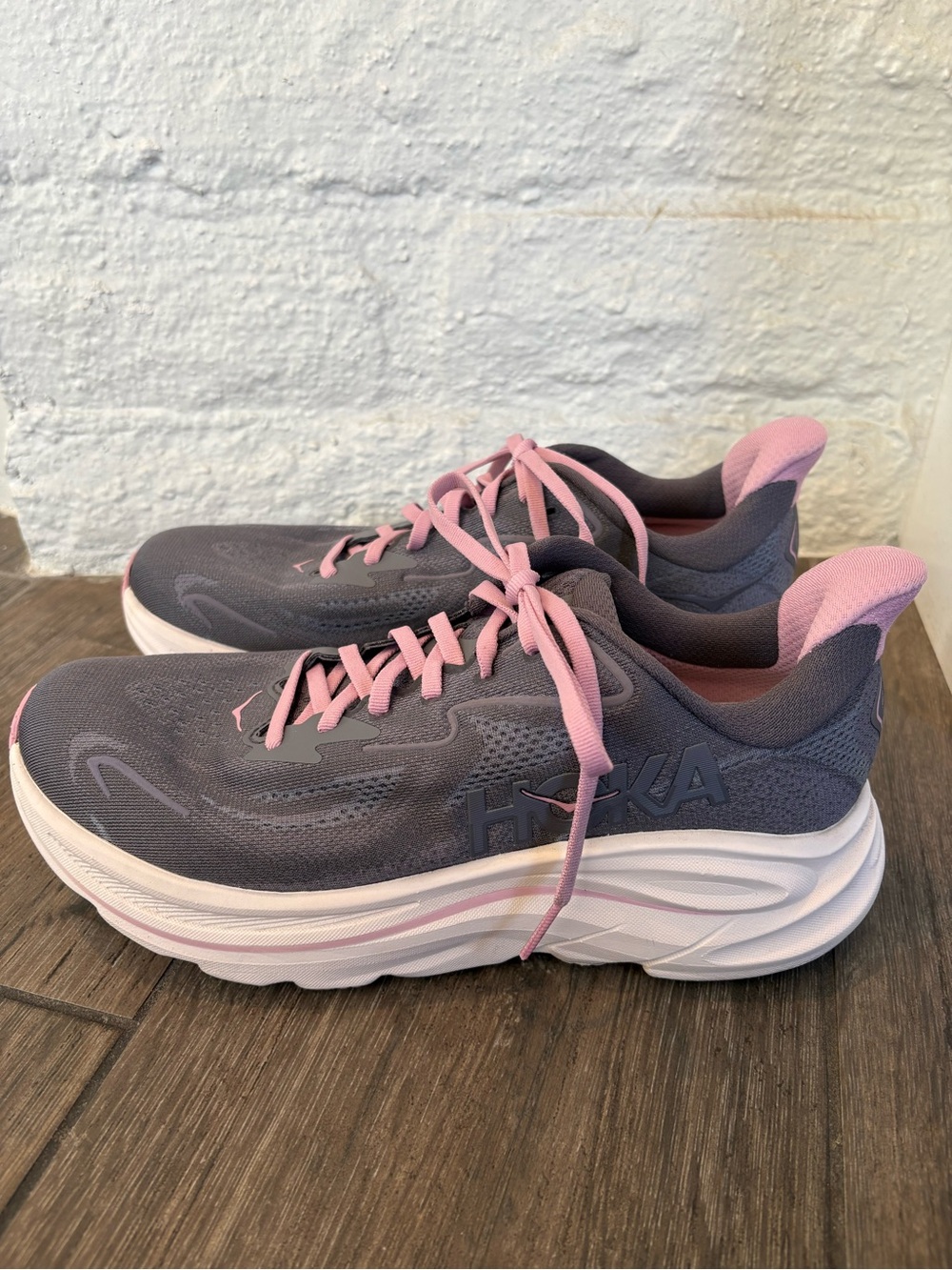 Hoka Women's Gray and Pink Running Shoes - Picture 2 of 9
